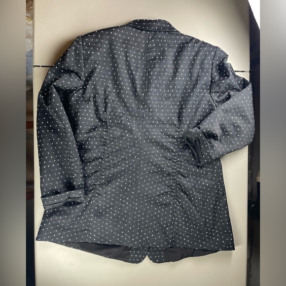 Lafayette 148 Black White Ruched Polkadot Blazer Jacket Size 14 - Picture 2 of 5